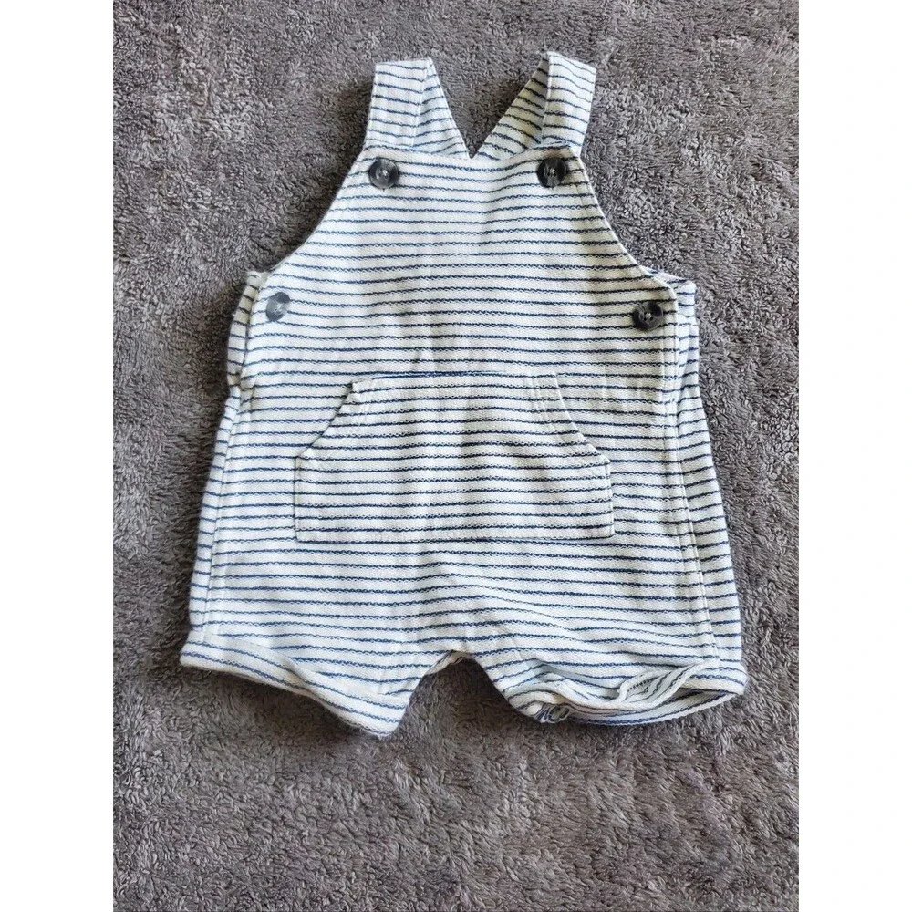 Carter's White & Blue Striped Knit Overalls Suze 3M